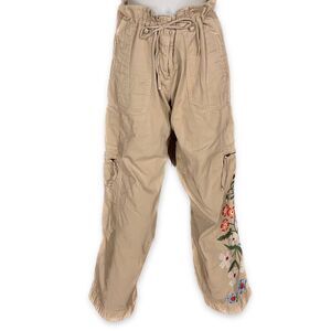 Johnny Was Embroidered Tan Cargo Pants Size Small
